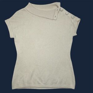 SOLD INC Silk Angora Blend Mock Turtleneck Short Sleeve Sweater, Cream, Large